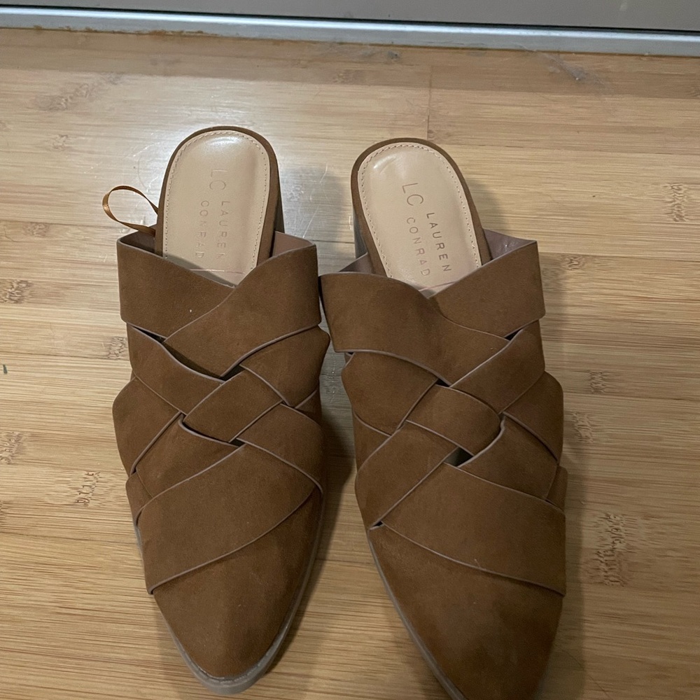 Brown Mules with Woven Design size 8 Lauren Conrad memory foam